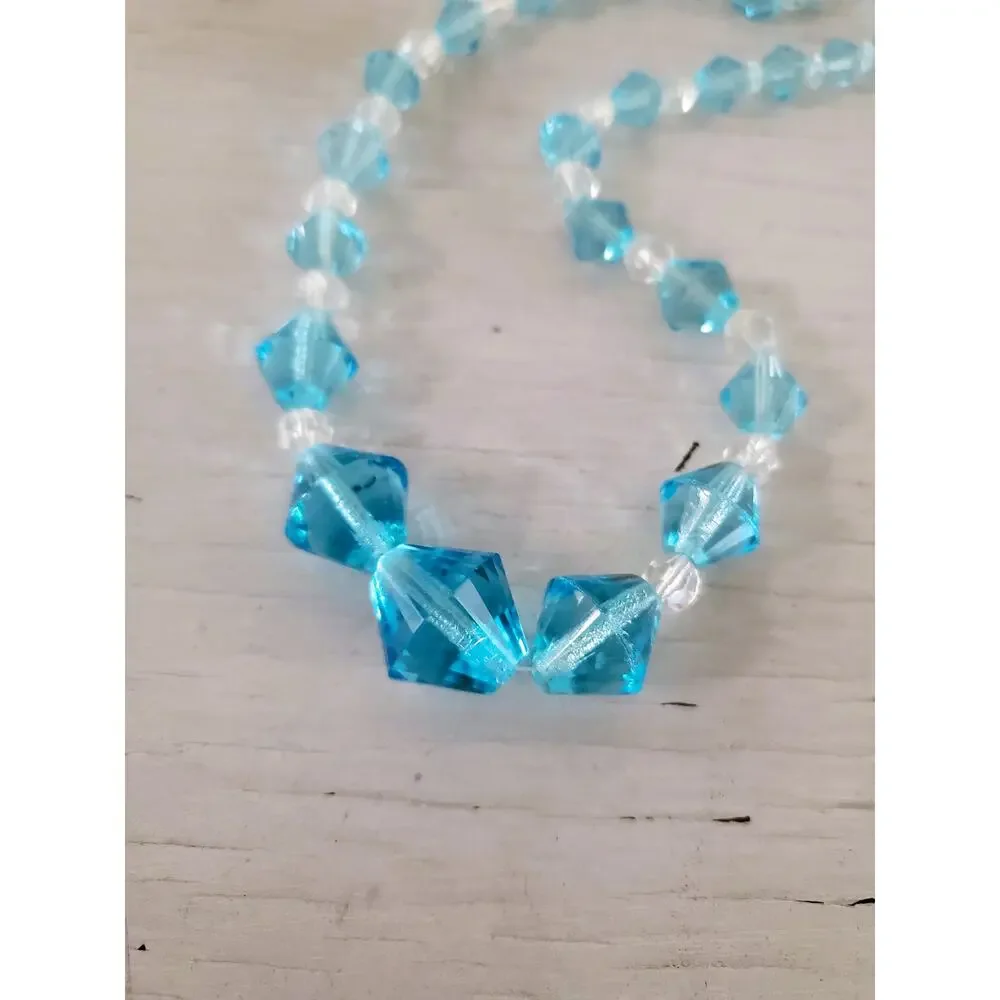 Vintage Light Blue and Clear Faceted Graduated Bead Necklace